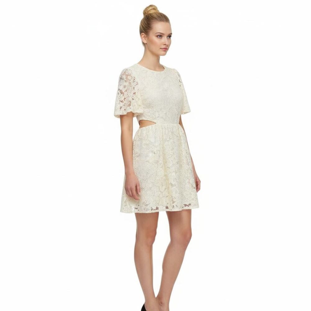 Wayf Cream Lace Shortsleve Lined Mini Dress, M